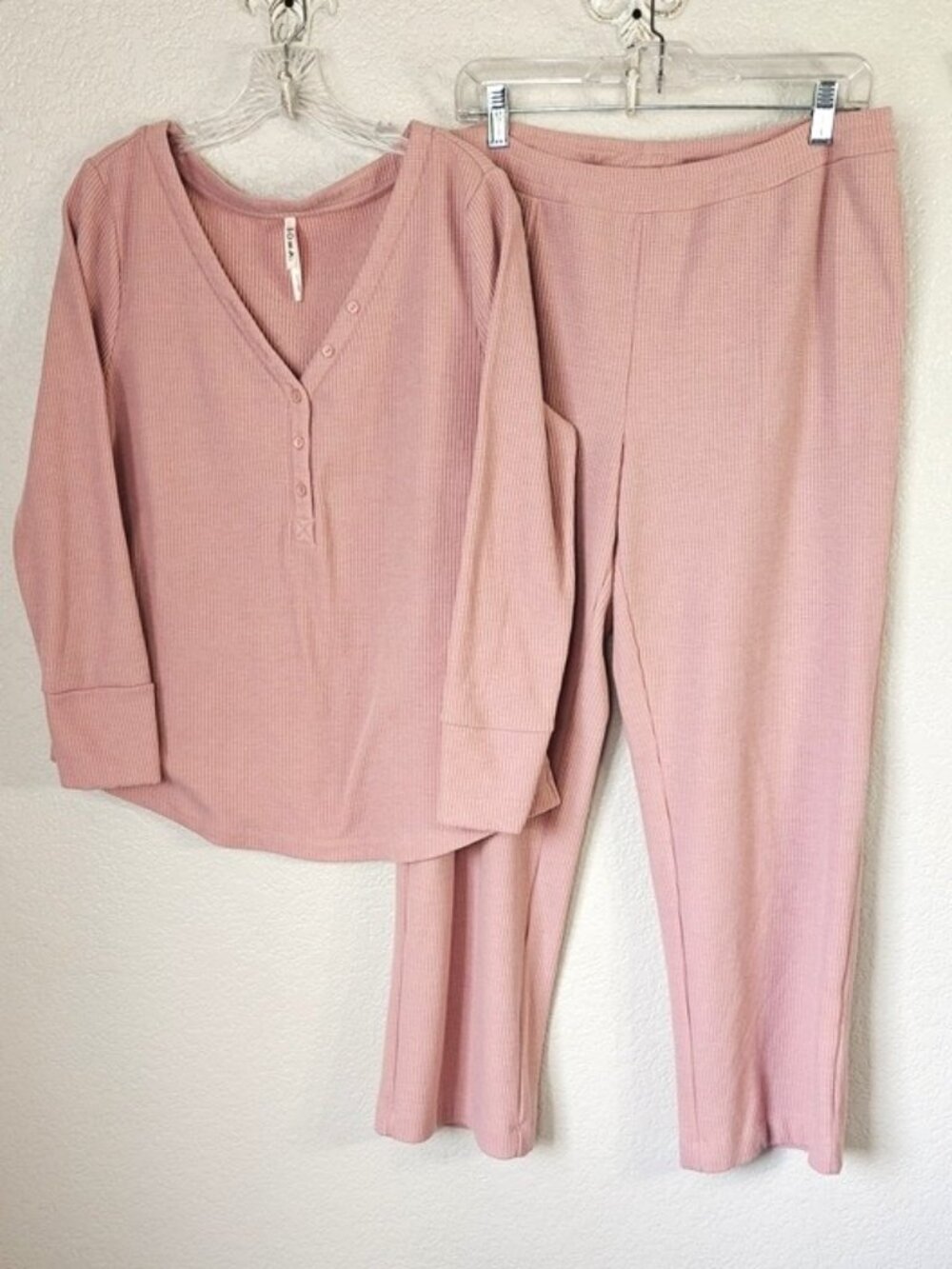 Soma Size L Pajama Set Cozy Waffle Knit Loungewear